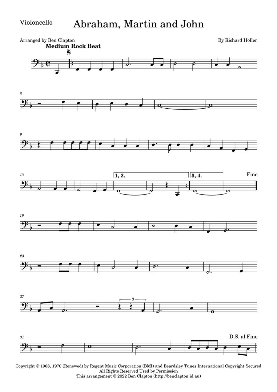 Abraham, Martin And John Cello Solo scores gallery preview page 1