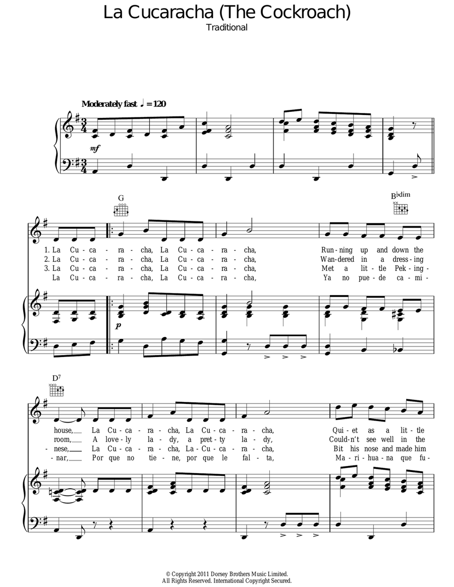 La Cucaracha (The Cockroach) Guitar scores gallery preview page 1