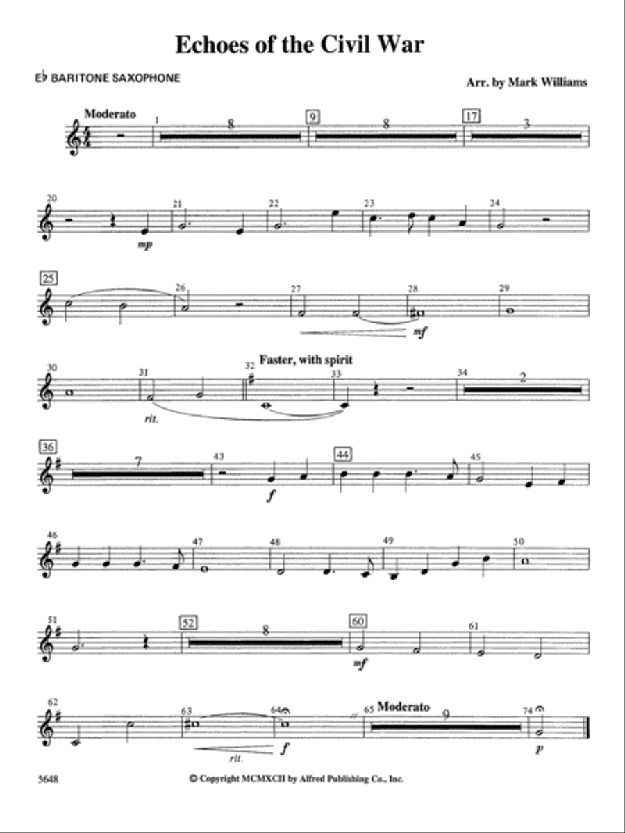 Echoes of the Civil War: E-flat Baritone Saxophone Concert Band scores gallery preview page 1