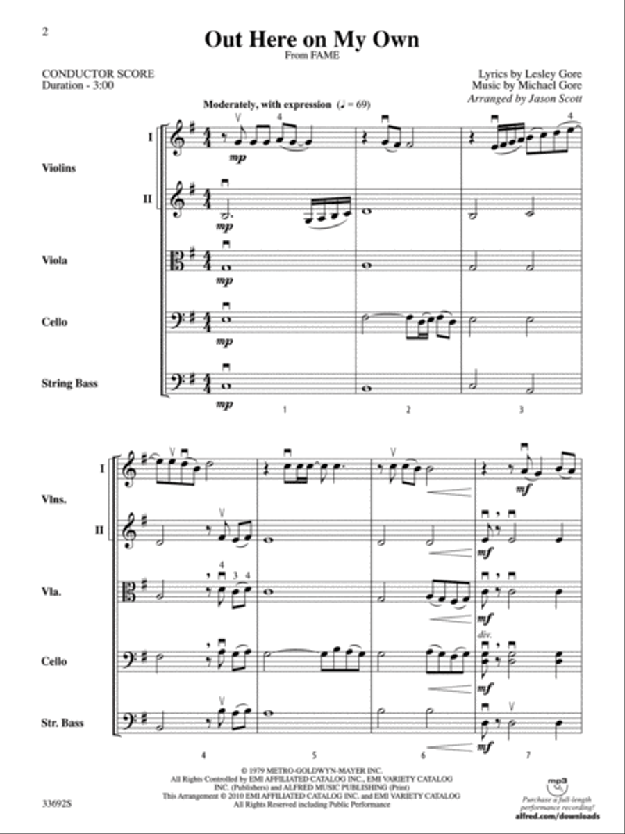 Out Here on My Own (from the Motion Picture Fame) String Orchestra scores gallery preview page 2