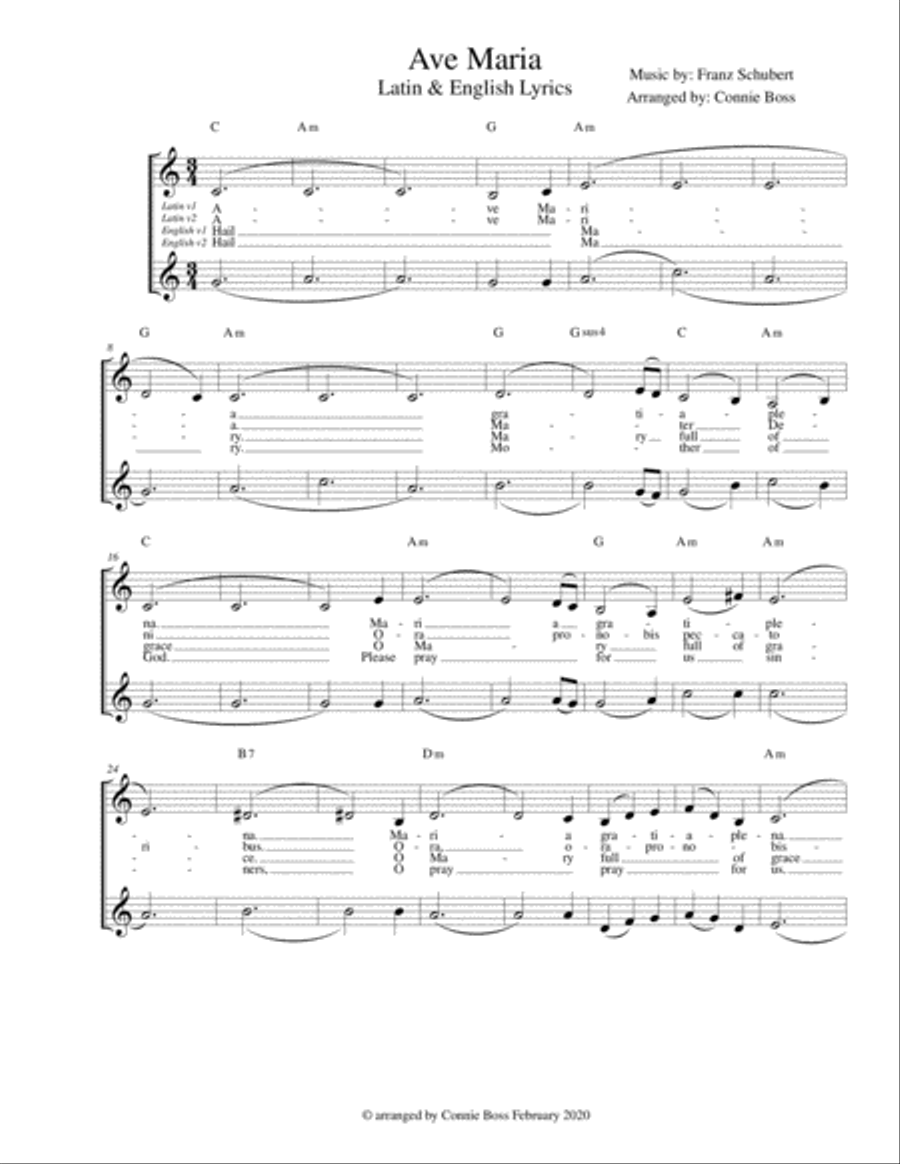 Ave Maria - Latin and English lyrics included for duet A cappella A Cappella scores gallery preview page 1