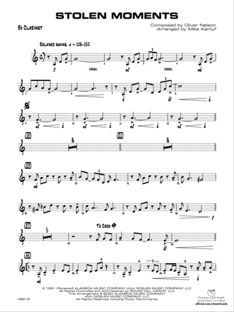 Stolen Moments: 1st B-flat Clarinet Jazz Ensemble scores gallery preview page 1