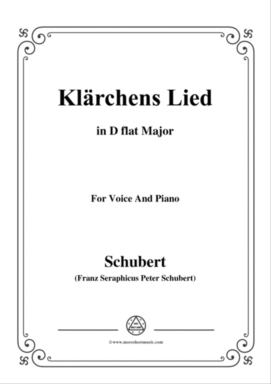 Schubert-Klärchens Lied,Love,D.210,in D flat Major,for Voice&Piano Voice scores gallery preview page 1