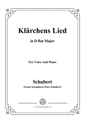Book cover for Schubert-Klärchens Lied,Love,D.210,in D flat Major,for Voice&Piano