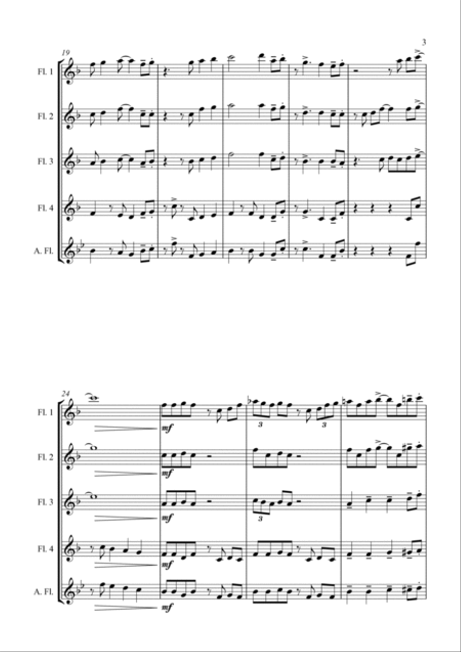 Here We Come A-Wassailing - Jazz Carol for Flute Quartet Flute Quartet scores gallery preview page 5