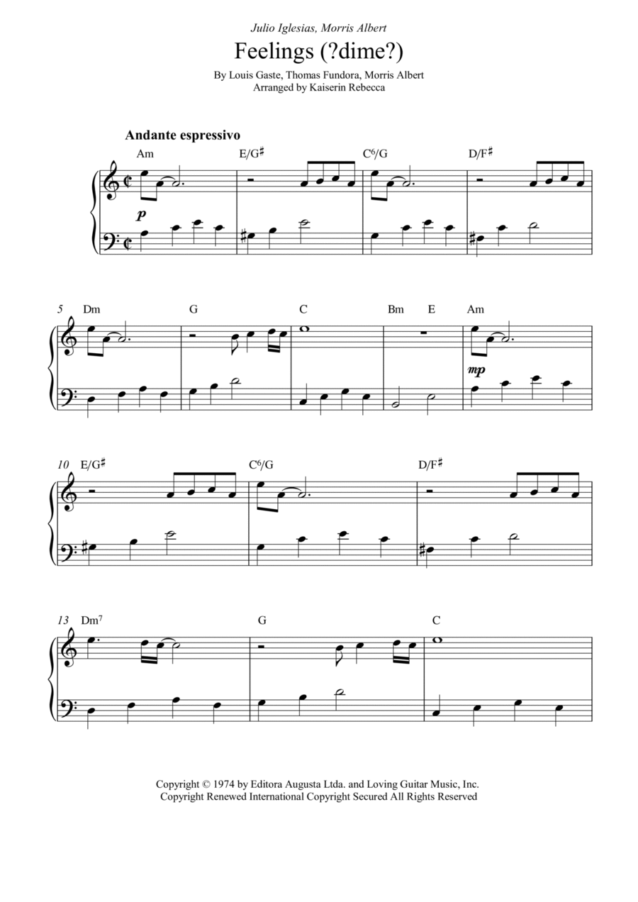 Feelings (?dime?) Feelings (?dime?) Piano Method scores gallery preview page 1