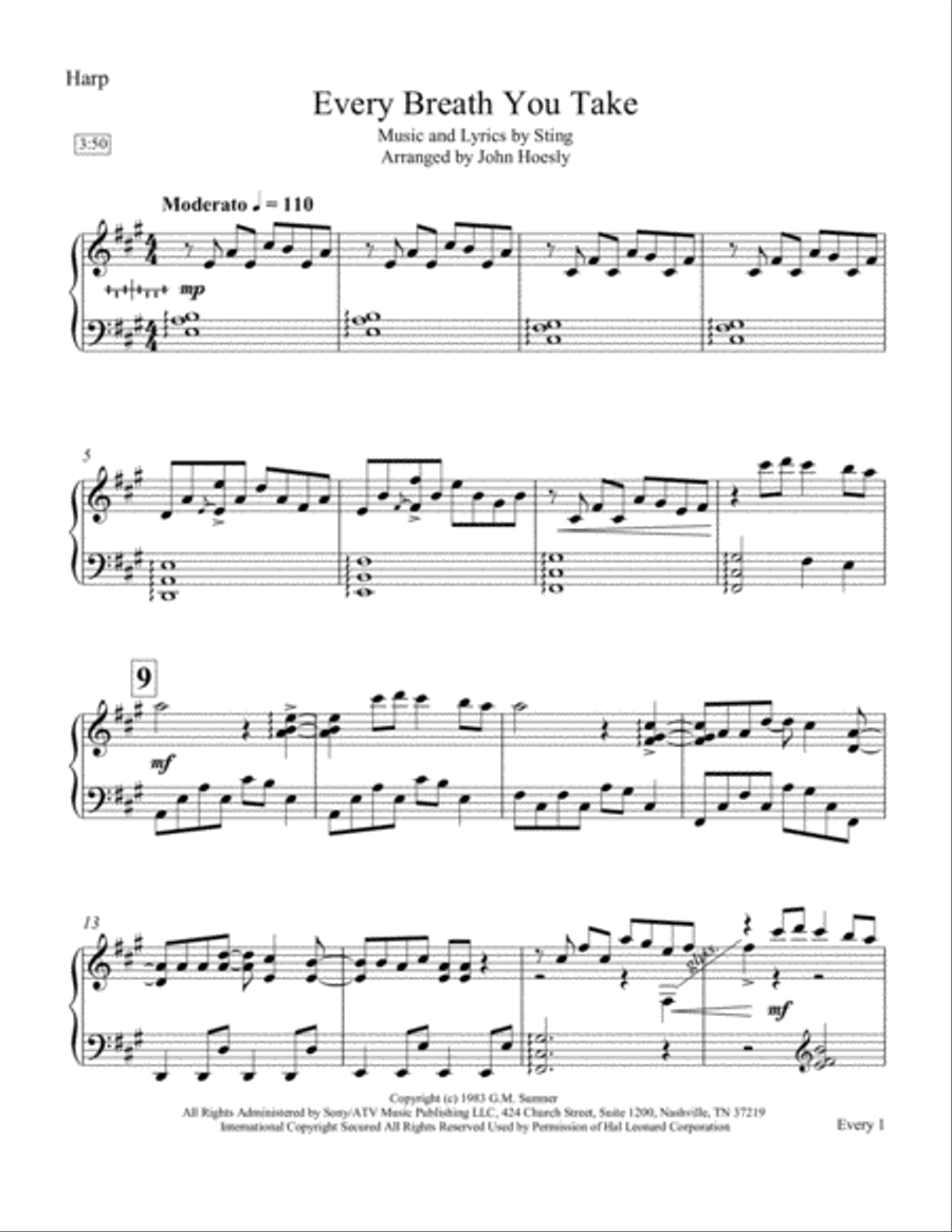 Every Breath You Take Harp scores gallery preview page 1
