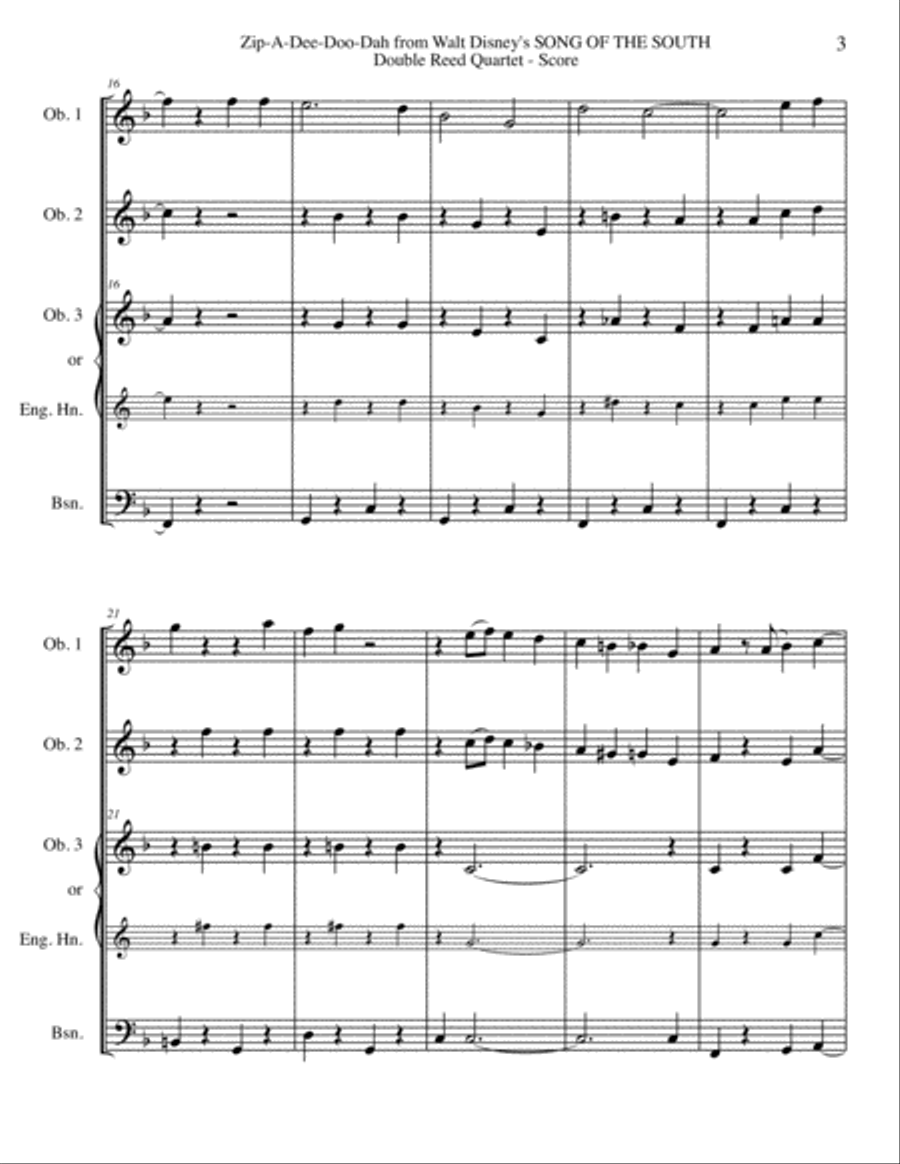 Zip-A-Dee-Doo-Dah Woodwind Quartet scores gallery preview page 3