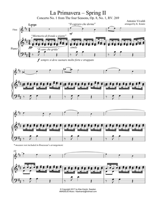 Largo (ii) from La Primavera (Spring) RV. 269 for flute and piano