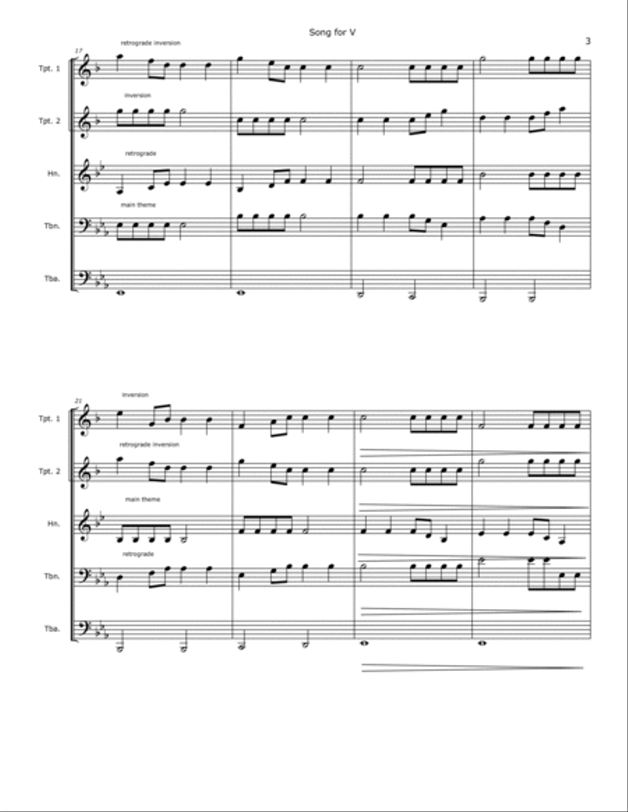 Song for V for Brass Quintet Brass Quintet scores gallery preview page 5