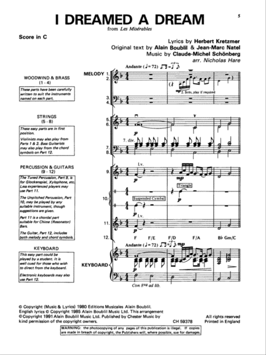 I Dreamed A Dream (from Les Miserables) School and Community scores gallery preview page 1