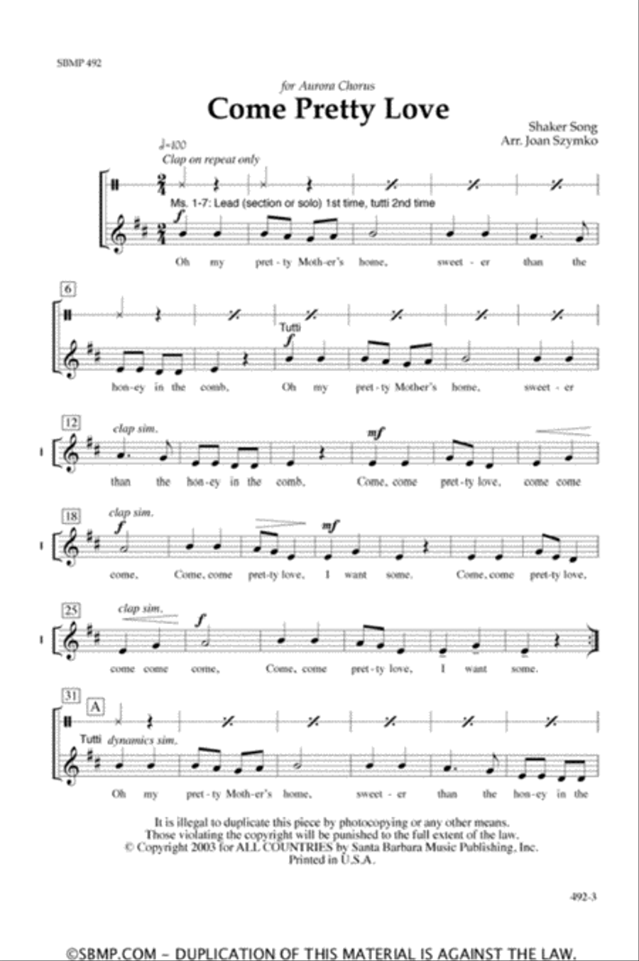 Come, Pretty Love - SSA Octavo SSA scores gallery preview page 2