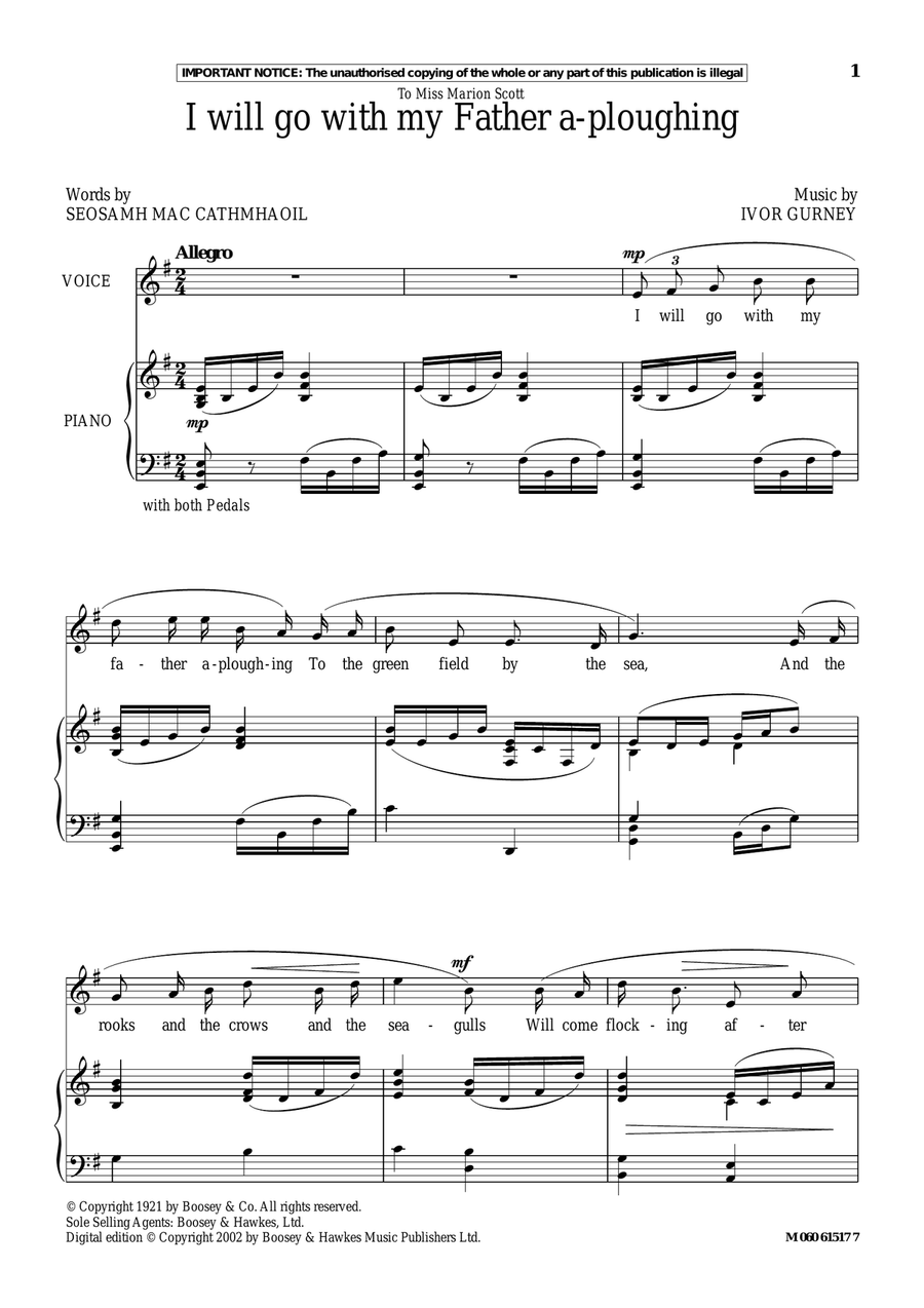 I Will Go With My Father A-Ploughing Piano, Vocal scores gallery preview page 1