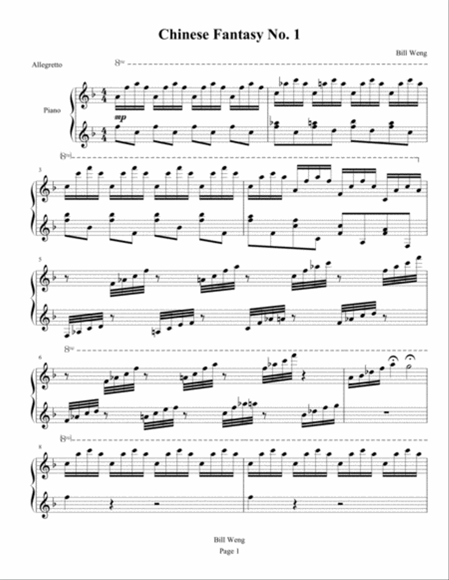 Chinese Fantasy No. 1 Piano Solo scores gallery preview page 1
