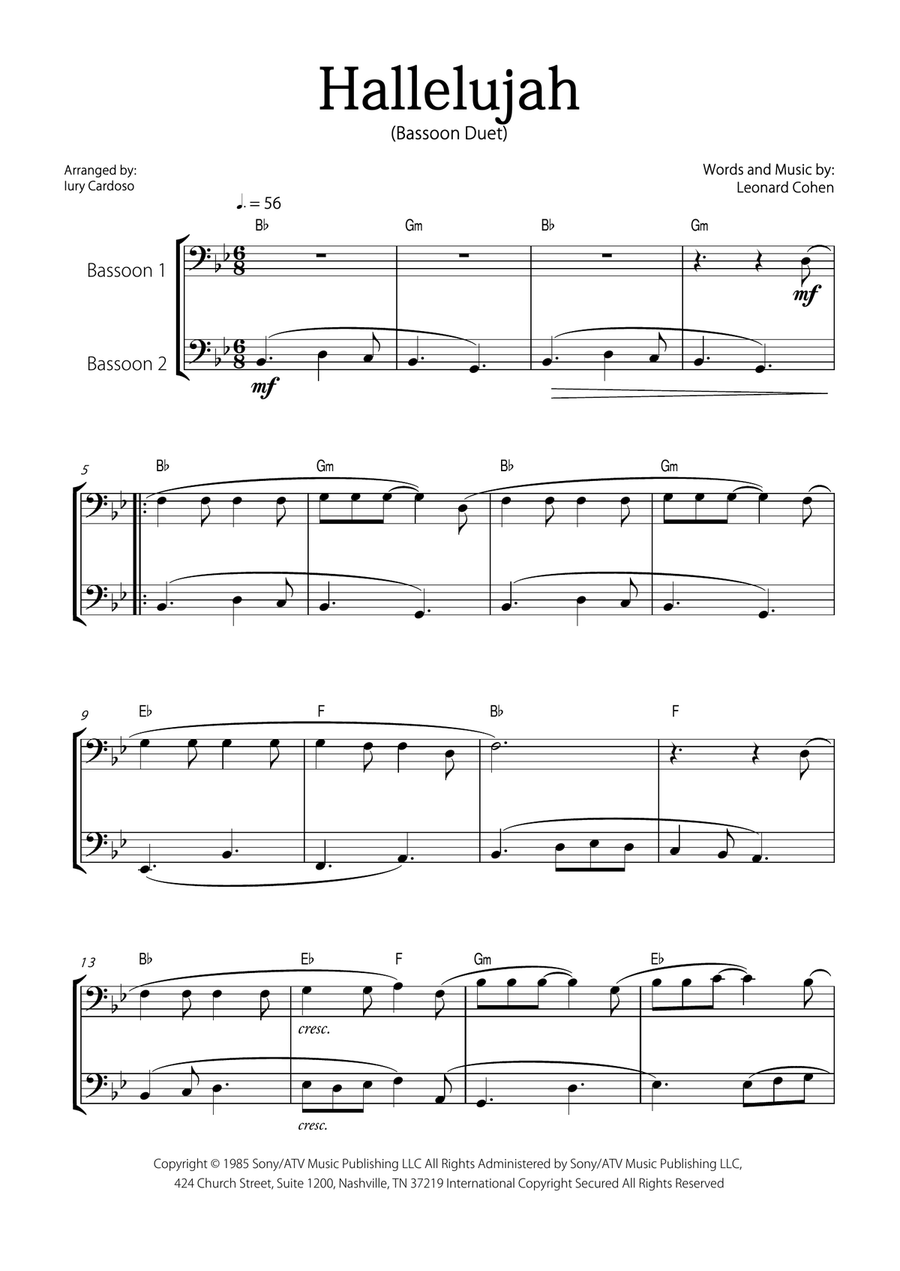 Hallelujah Woodwind Duet scores gallery preview page 1