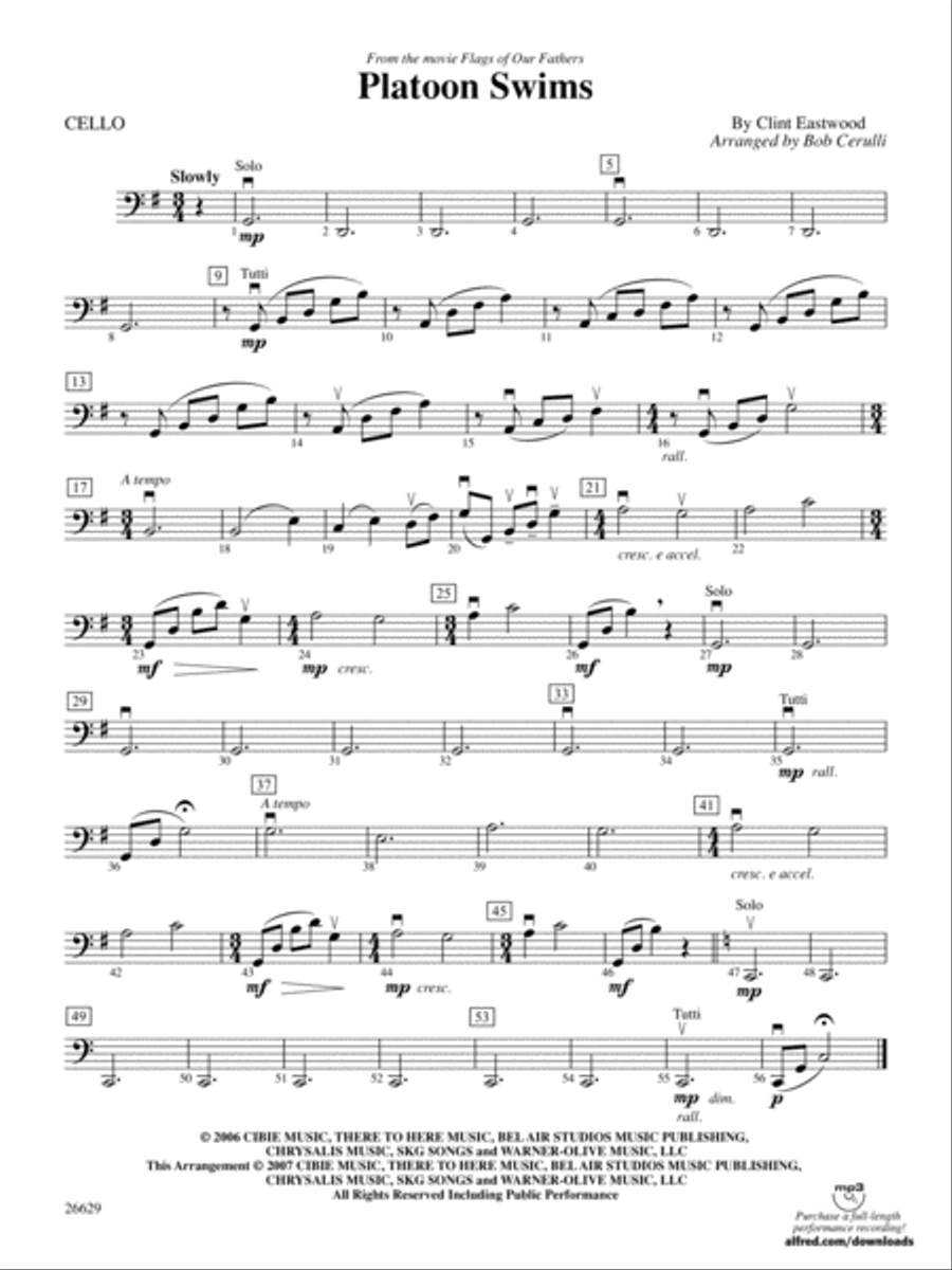 Platoon Swims (from Flags of Our Fathers): Cello String Orchestra scores gallery preview page 1