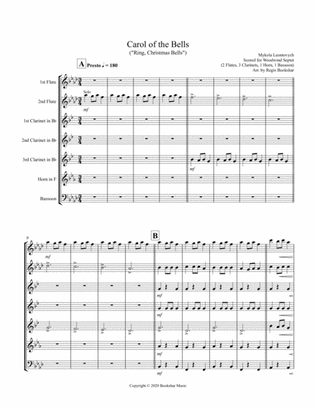Carol of the Bells (F min) (Woodwind Septet - 2 Flute, 3 Clar, 1 Hrn, 1 Bassoon)