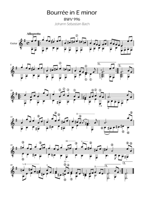Book cover for Bach Bourree in E minor BWV 996
