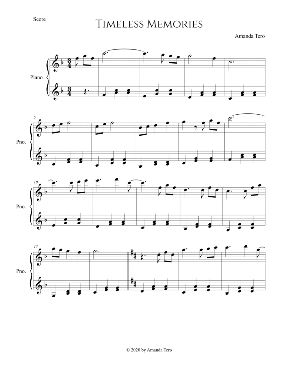 Timeless Memories Piano Solo scores gallery preview page 1