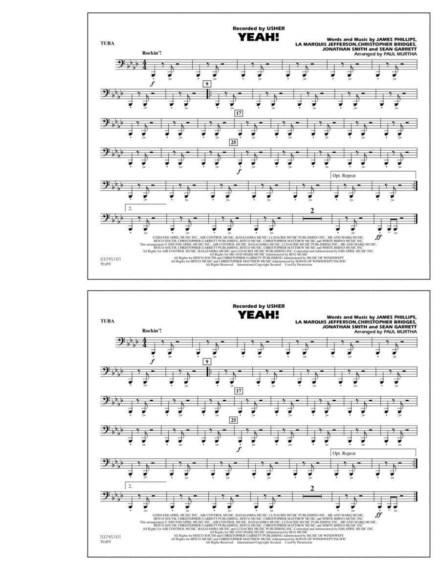 Yeah! - Tuba Yeah! - Tuba Marching Band scores gallery preview page 1