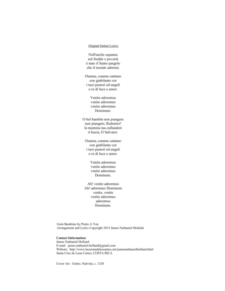 Gesu Bambino for Mezzo Soprano Voice and Piano with New English Lyrics image number null