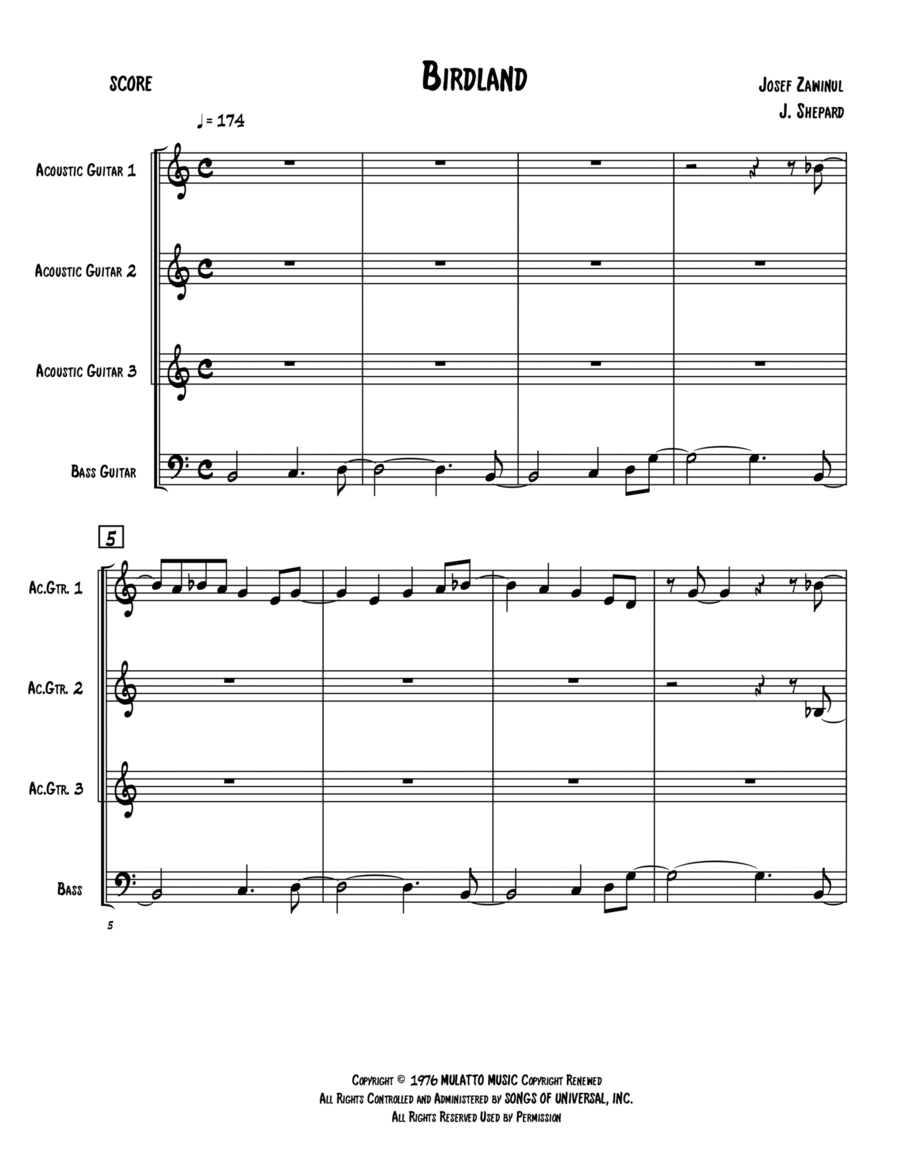Birdland Guitar Ensemble scores gallery preview page 1