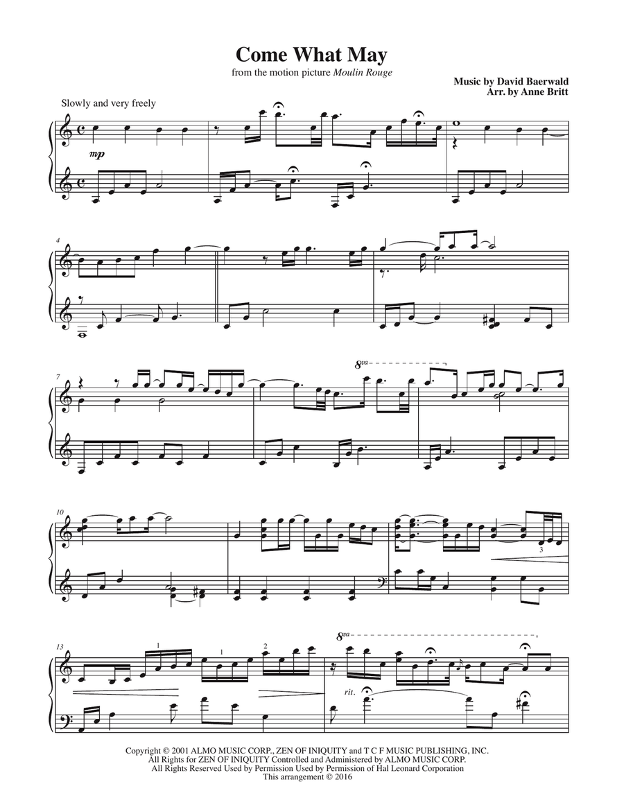 Come What May Piano Solo scores gallery preview page 1