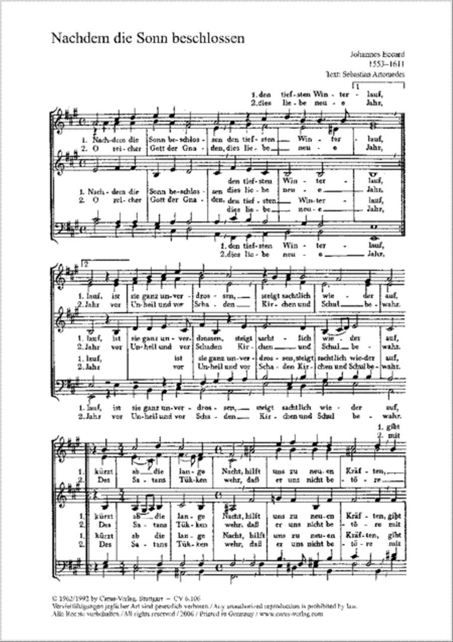 Eccard: Nachdem die Sonn; Hassler: In Gottes Namen Score scores gallery preview page 1
