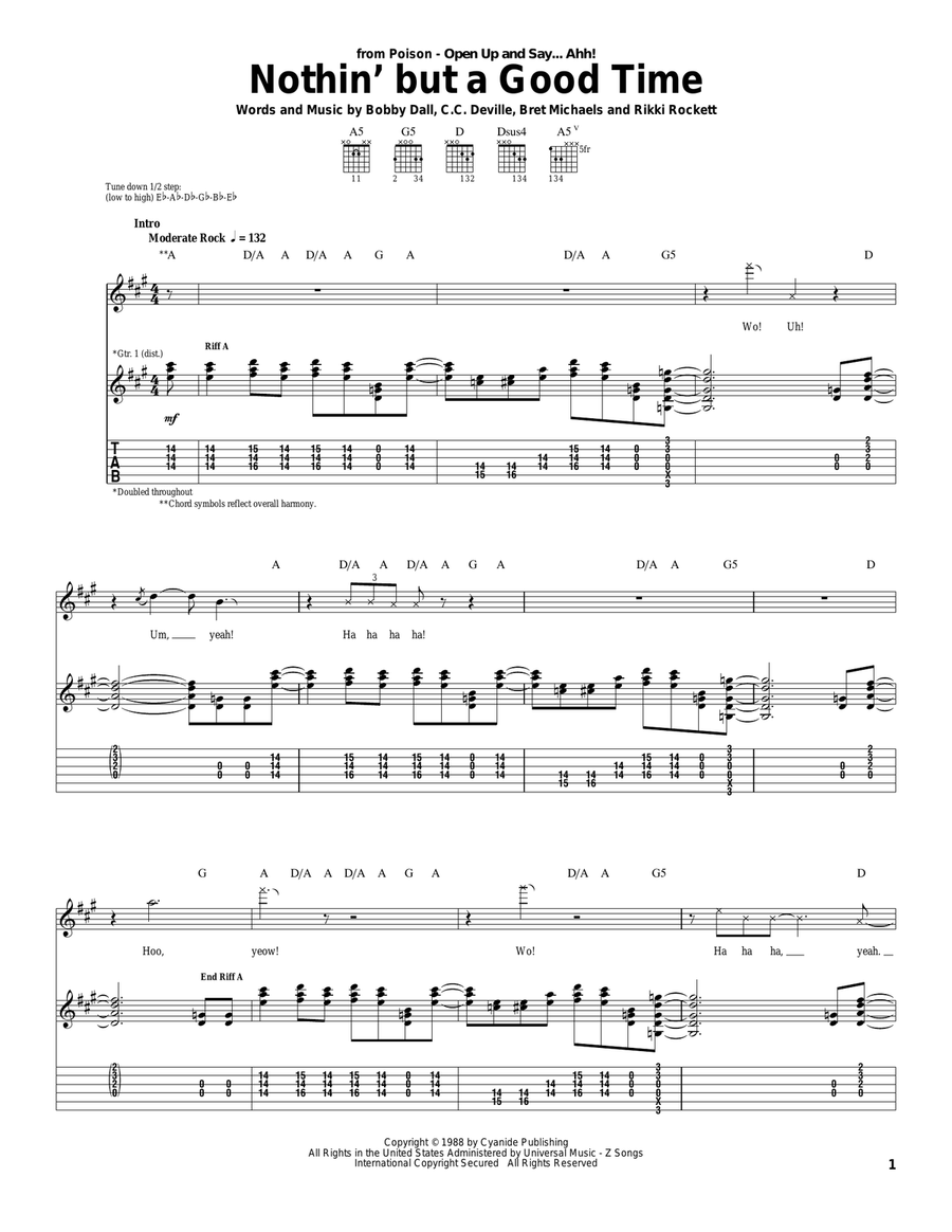 Nothin' But A Good Time Acoustic Guitar scores gallery preview page 1