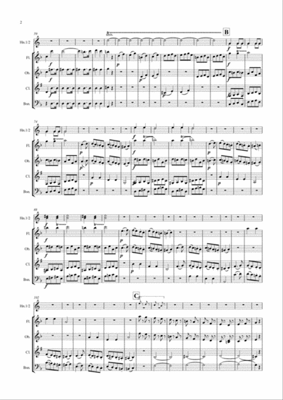 Mozart: Ein Musikalischer Spass (A Musical Joke) K522 Mvt.IV Presto - wind sextet/quintet Woodwind Quintet scores gallery preview page 2