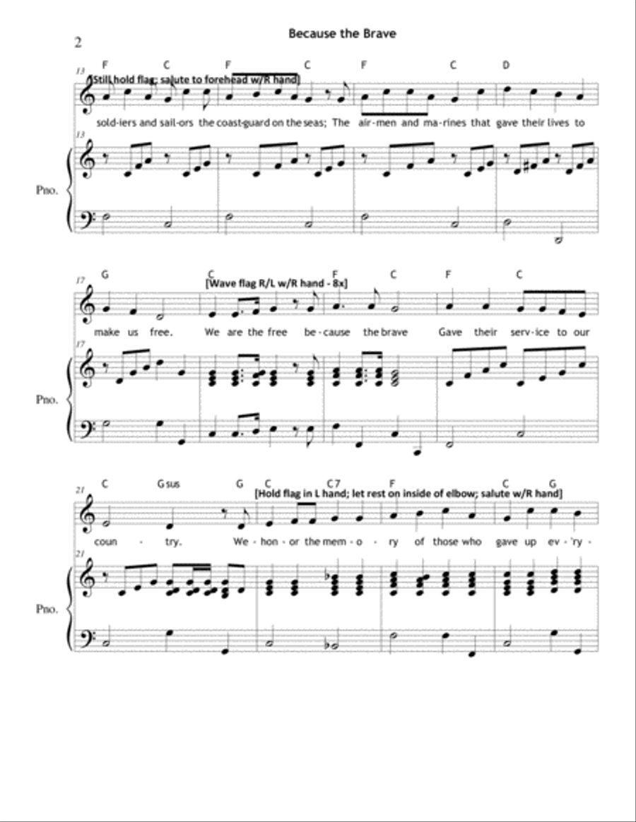 Because the Brave (A Memorial Day Tribute) Unison Choir scores gallery preview page 2