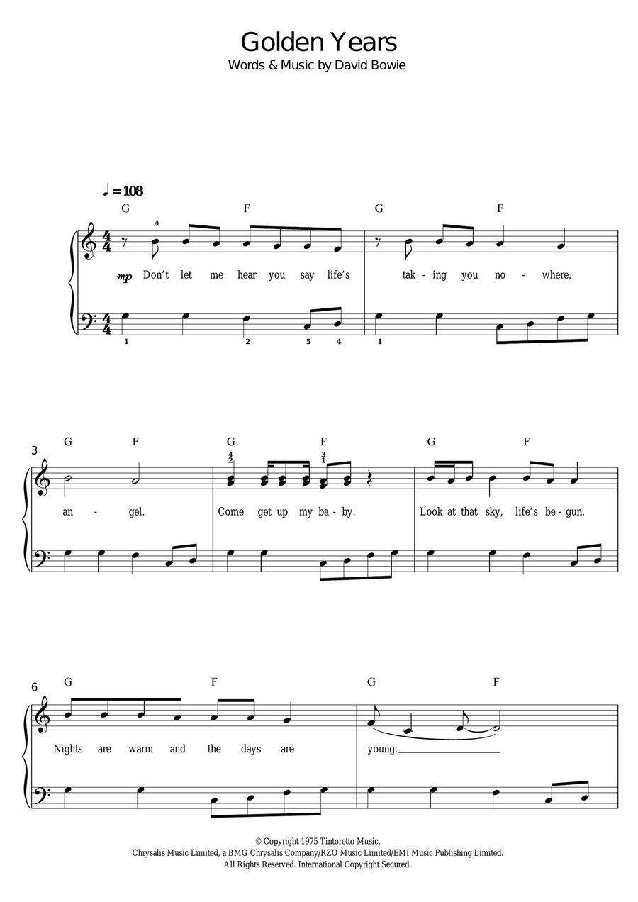 Golden Years Golden Years Piano, Vocal, Guitar scores gallery preview page 1