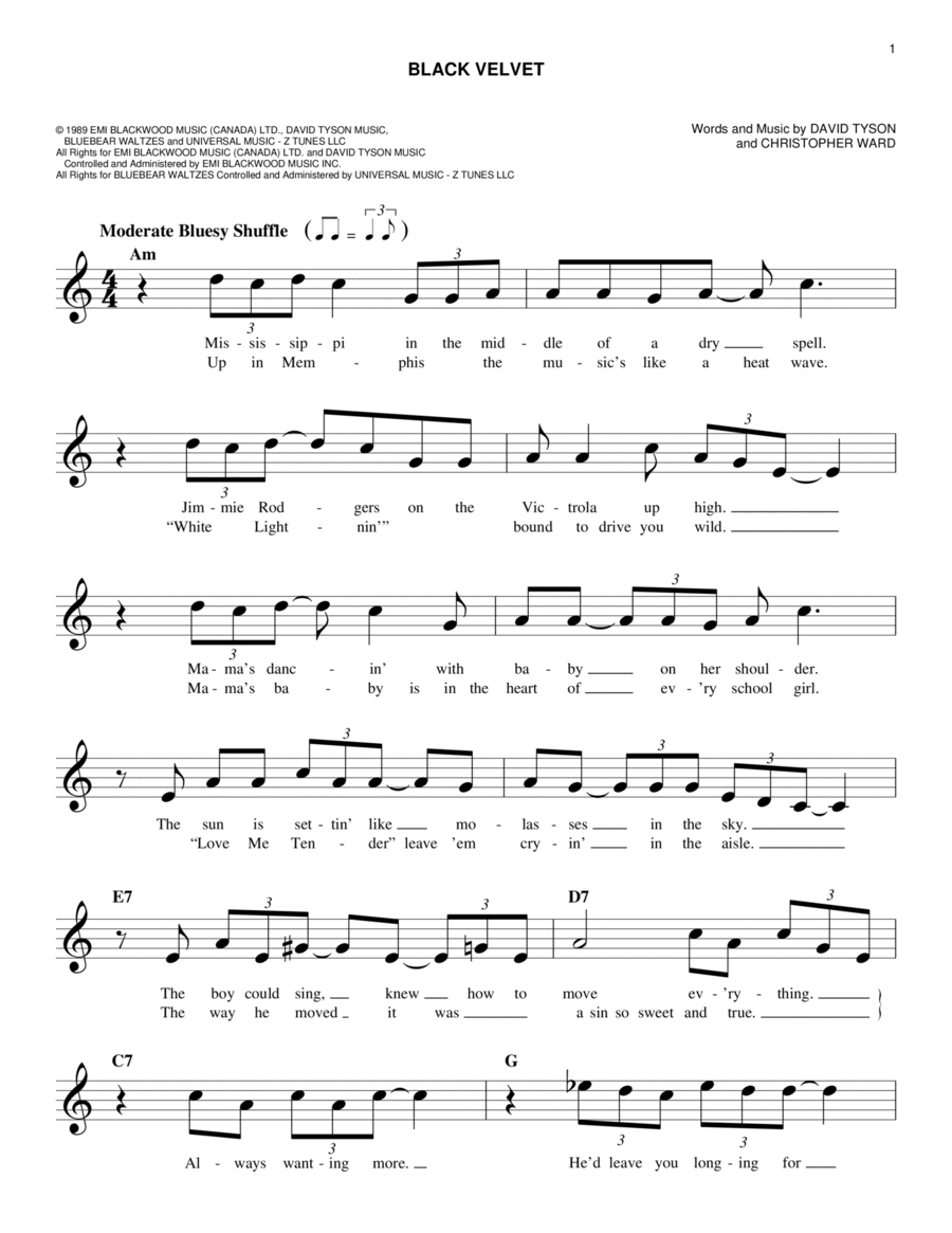 Black Velvet Black Velvet Guitar scores gallery preview page 1
