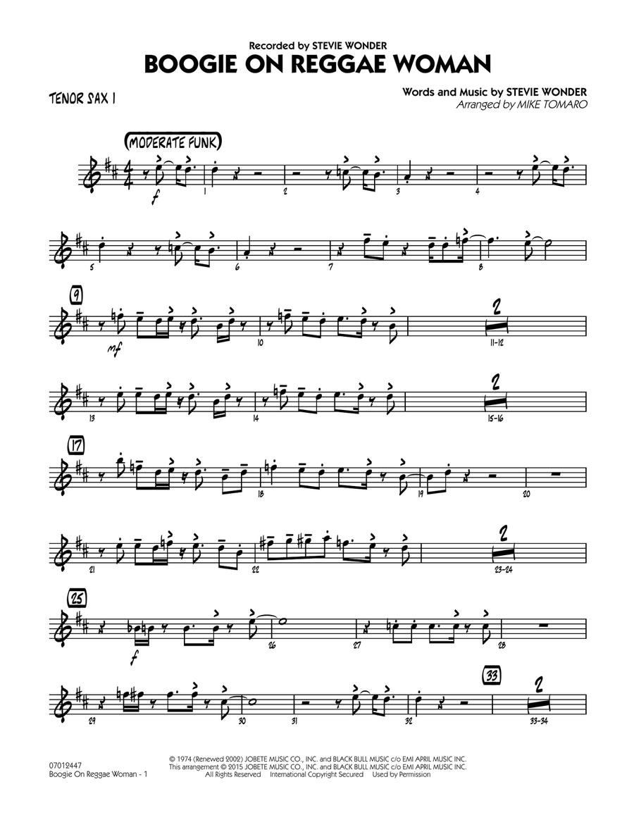 Boogie On Reggae Woman - Tenor Sax 1 Jazz Ensemble scores gallery preview page 1