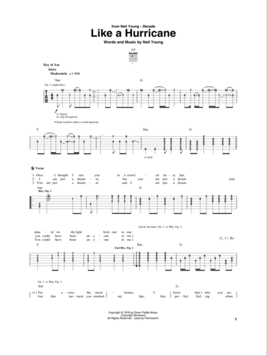 Like A Hurricane Like A Hurricane Guitar scores gallery preview page 1