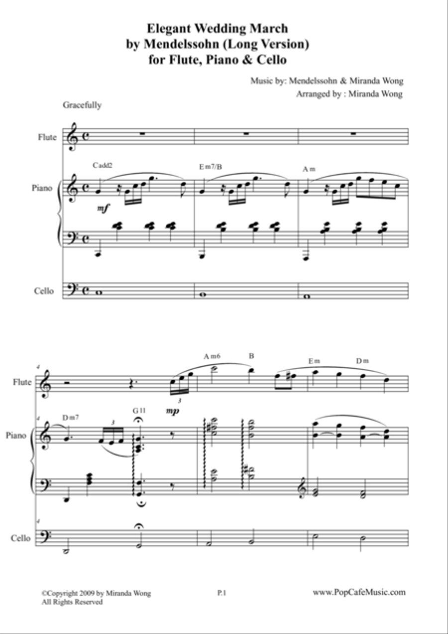Elegant Wedding March (Long Version) for Flute, Piano & Cello Elegant Wedding March (Long Version) for Flute, Piano & Cello Small Ensemble scores gallery preview page 1