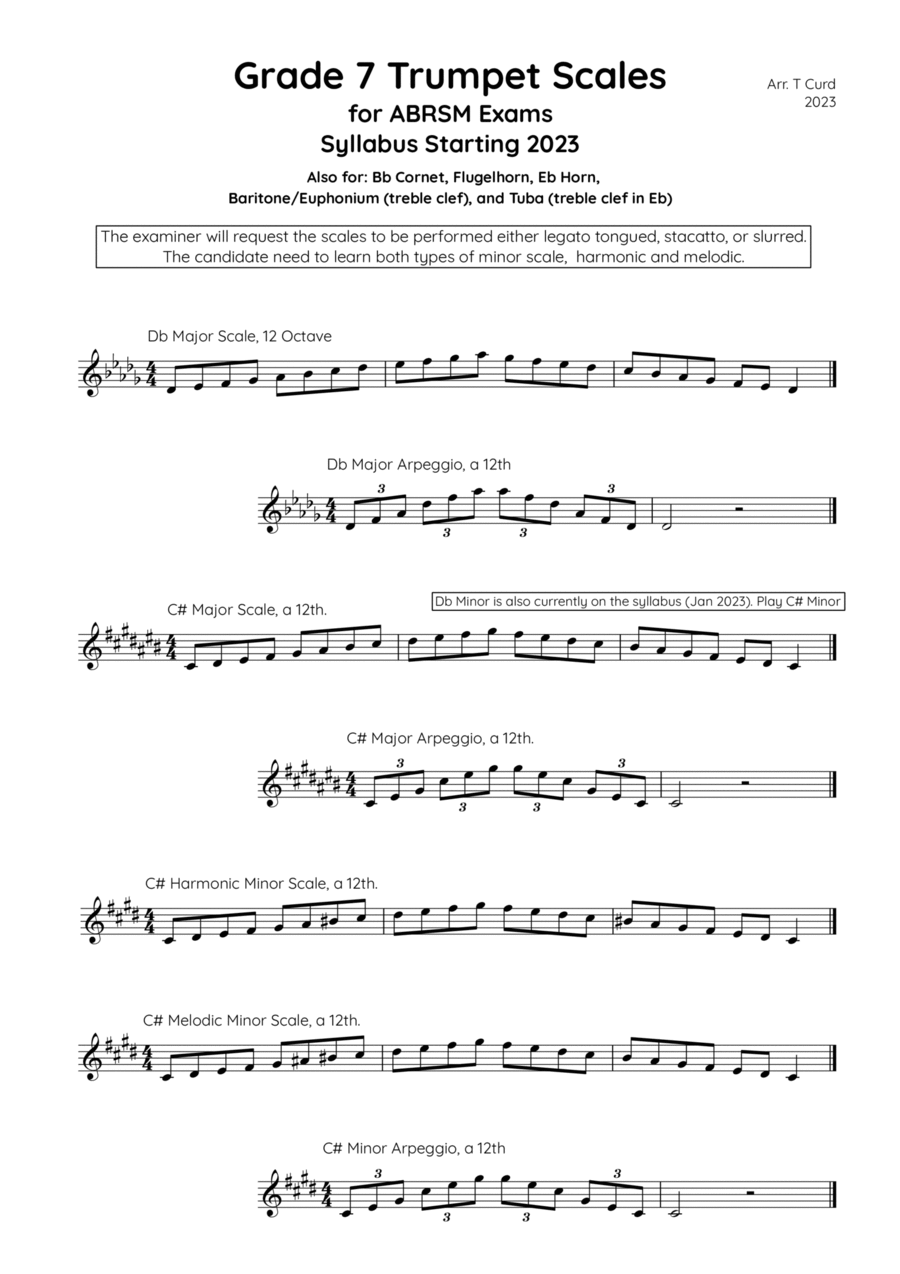 Trumpet Scales Grade 7. For the new ABRSM Syllabus from 2023. B-Flat Trumpet - Digital Sheet Music