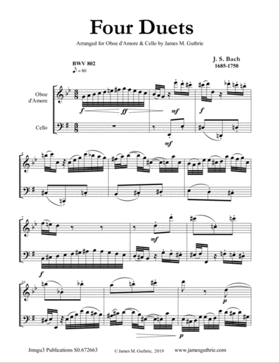 Bach: Four Duets for Oboe d'Amore & Cello Oboe scores gallery preview page 1