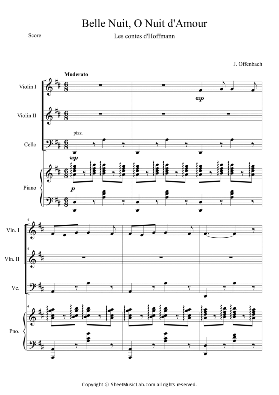 Belle Nuit o nuit d'amour Piano Quartet scores gallery preview page 1