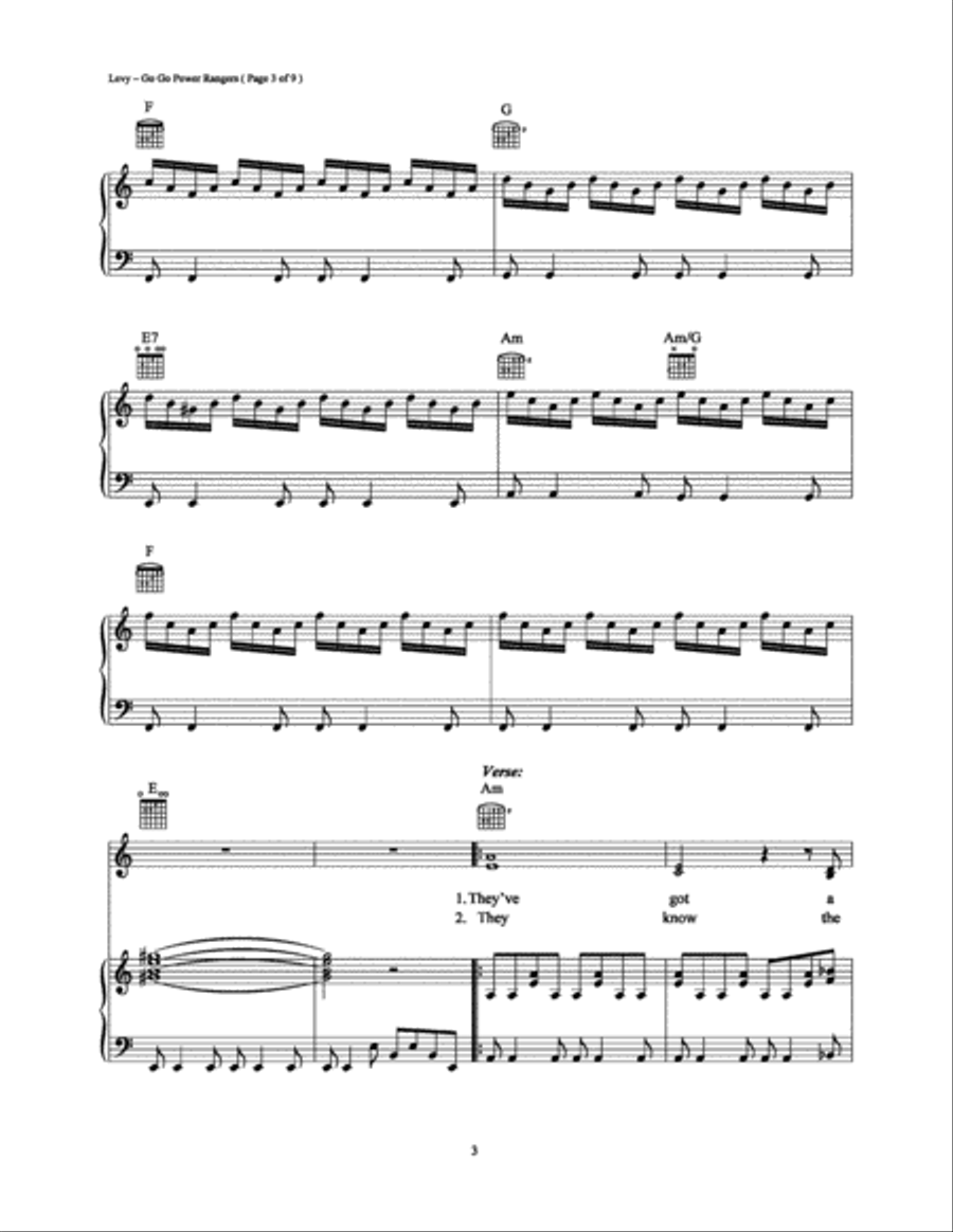 Go Go Power Rangers Piano, Vocal, Guitar scores gallery preview page 3