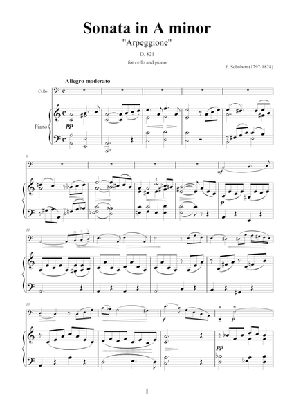 Sonata in A minor "Arpeggione" by Franz Schubert for cello and piano
