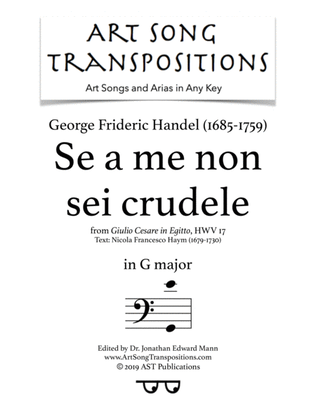 Book cover for HANDEL: Se a me non sei crudele (transposed to G major)