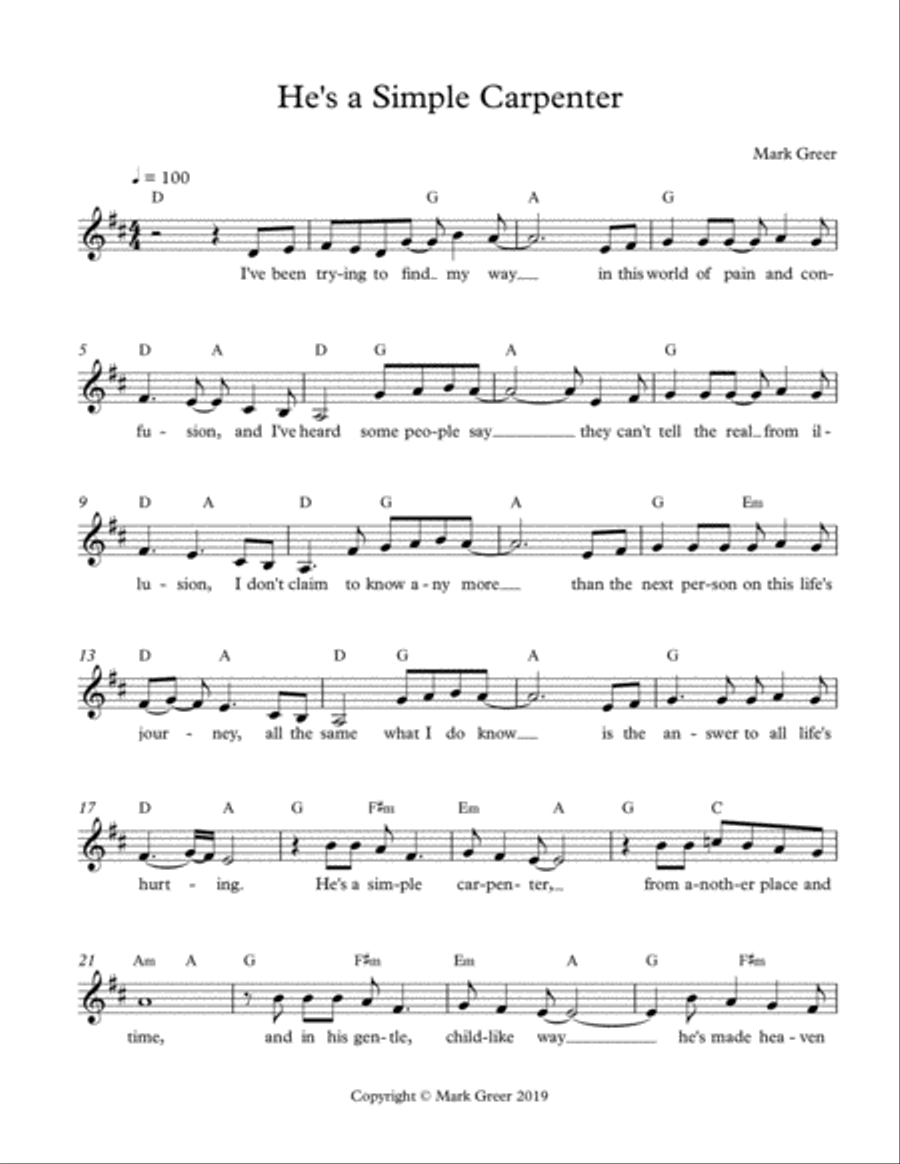 He's a Simple Carpenter He's a Simple Carpenter Guitar scores gallery preview page 1