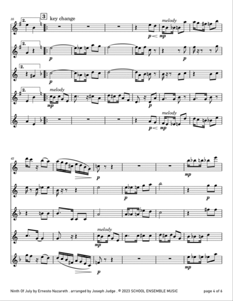 Ninth of July by Nazareth for Saxophone Quartet in Schools Saxophone Quartet scores gallery preview page 4