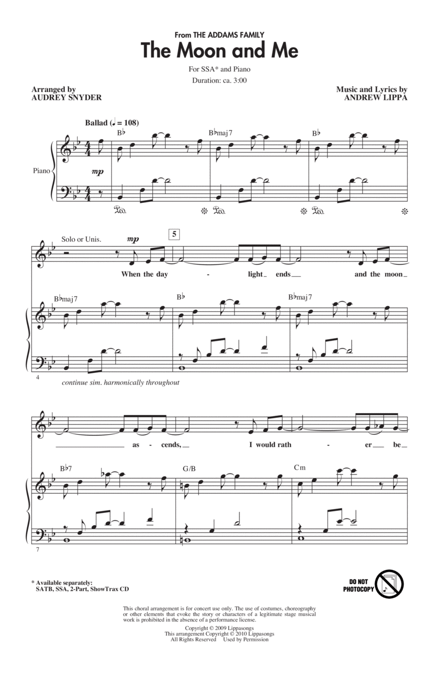 The Moon And Me The Moon And Me SSA scores gallery preview page 1