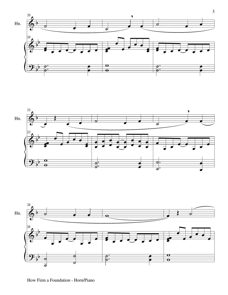HOW FIRM A FOUNDATION (Horn/Piano and Horn Part) Brass Duet scores gallery preview page 3