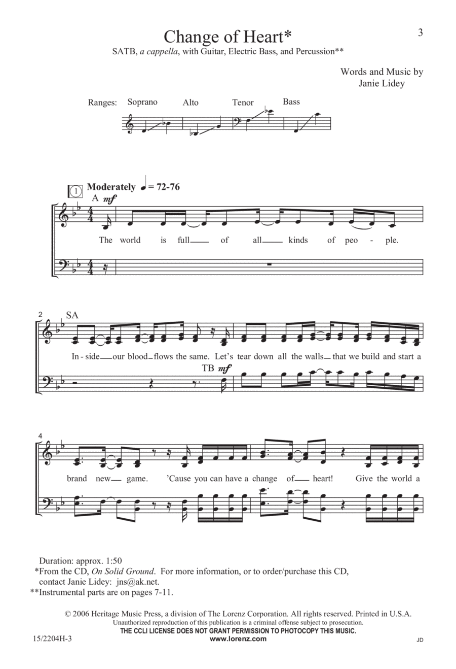 Change of Heart Change of Heart 4-Part scores gallery preview page 1