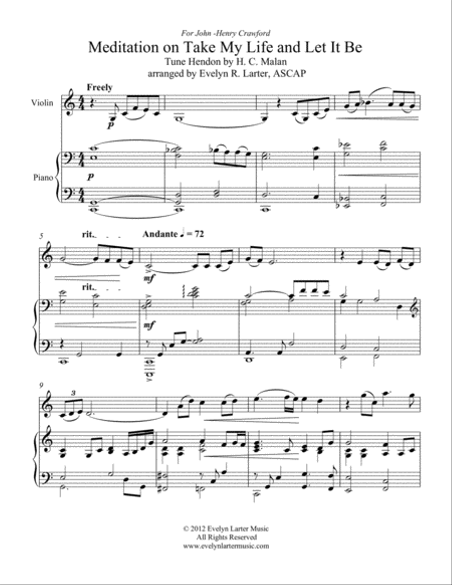 Meditation on Take My Life And Let It Be Violin Solo scores gallery preview page 1