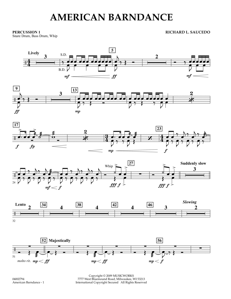 American Barndance - Percussion 1 Concert Band scores gallery preview page 1