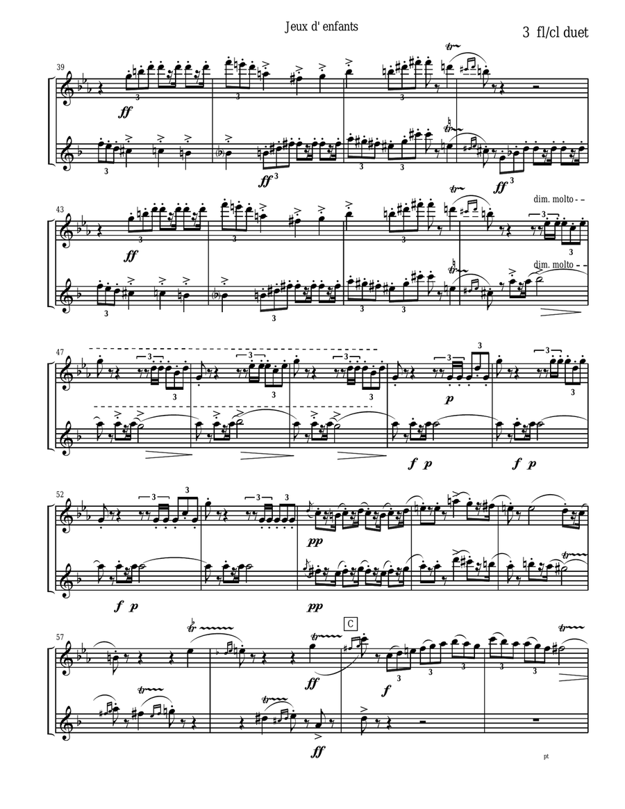 Bizet - Children's Games for Flute and Clarinet Duet Woodwind Duet scores gallery preview page 3